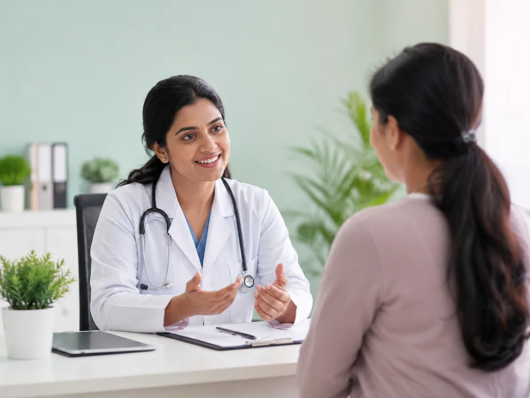 Doctor in a white coat consulting a patient at EC Clinics, Malaparamba